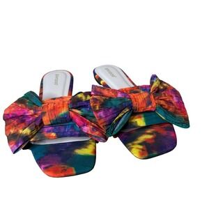 Bamboo Women's Buzz Multicolor Bow Flat Sandals Sz 8